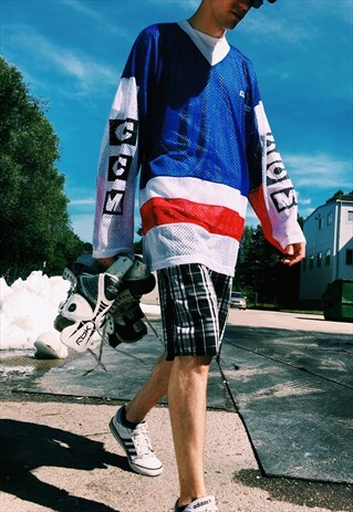 VINTAGE 90S BLUE COLOUR BLOCK CCM MONTREAL HOCKEY JERSEY