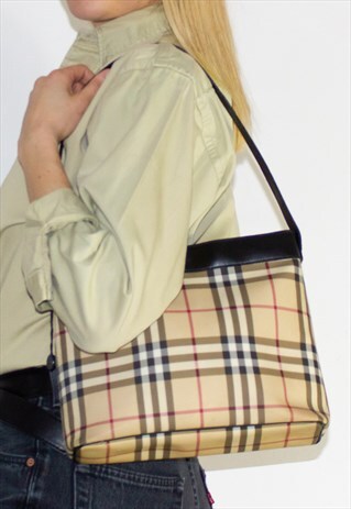 RARE 90'S BURBERRY NOVA CHECK LEATHER HANDBAG