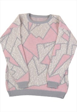 Vintage Knitted Jumper Retro Pattern Pink Ladies Medium