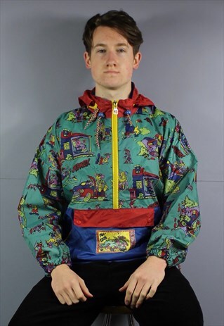 VINTAGE JEANTEX PACKABLE HOODED WINDBREAKER JACKET IN BLUE W