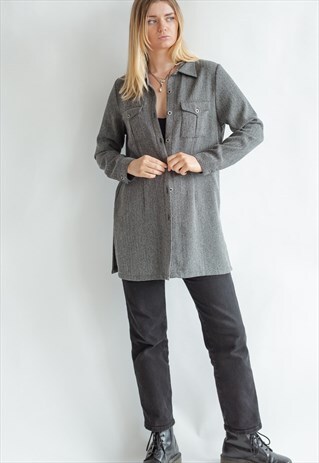VINTAGE 90S GRUNGE MAXI BOXY SHIRT IN GREY