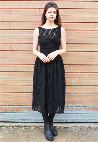 VINTAGE BLACK LACE MIDI DRESS
