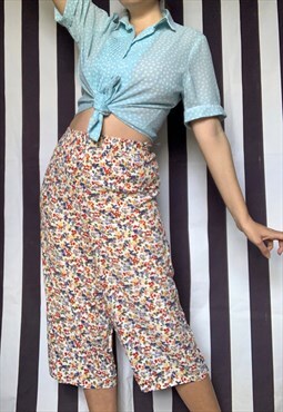 Vintage 80s multicoloured cropped floral stretch culottes