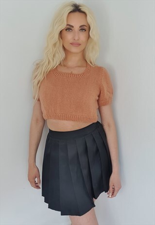 SHORT SLEEVE CROPPED KNIT COWGIRL SUMMER TOP TAN
