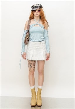 Vintage Y2K iconic pleated mini denim skirt in tennis white