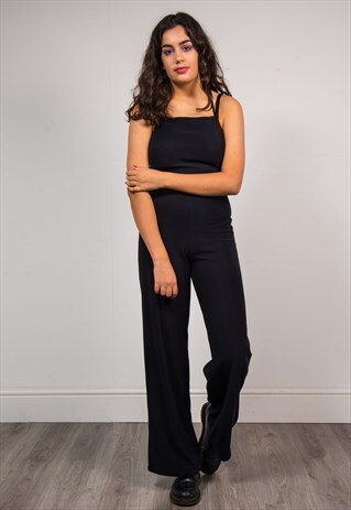 VINTAGE 90'S BLACK RIBBED STRAPPY BLACK JUMPSUIT