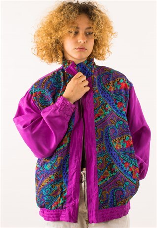 VINTAGE 90S PINK PAISLEY PRINT WINDBREAKER JACKET