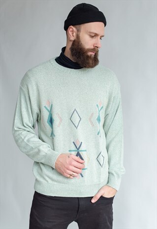 VINTAGE 80S MINIMAL JUMPER WITH ABSTRACT PASTEL PATTERN