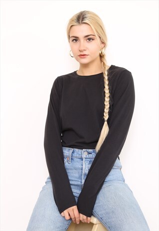 VINTAGE 90S REEBOK BLACK LONG SLEEVE TOP T-SHIRT