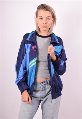 LOTTO WOMENS VINTAGE TRACKSUIT TOP JACKET LARGE BLUE 90'S