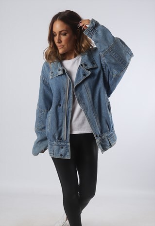 VINTAGE DENIM JACKET OVERSIZED FITTED UK L 14 (93C)