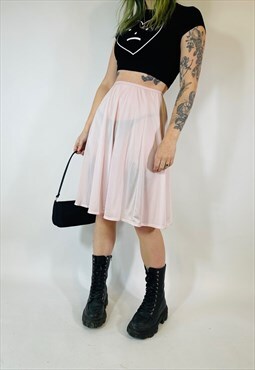 Vintage 90s 00s Y2K Grunge Satin Mesh Lace Pink Midi Skirt