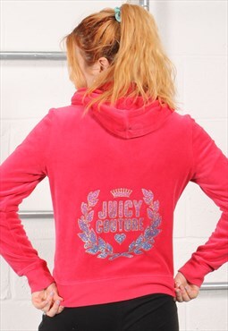 Vintage Juicy Couture Hoodie Pink Zip Up Y2K Jumper Medium