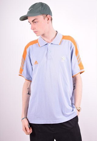 ADIDAS MENS VINTAGE POLO SHIRT LARGE BLUE 90'S