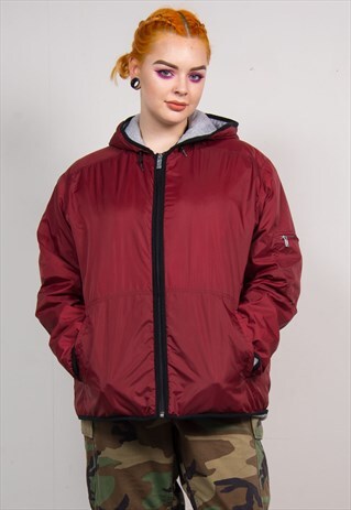 NIKE VINTAGE 90'S BURGUNDY SPORT BOMBER JACKET