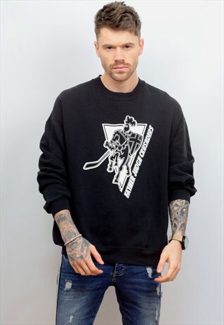 1990'S VINTAGE 1991 'CRUSADERS' PRINT SWEATSHIRT IN BLACK