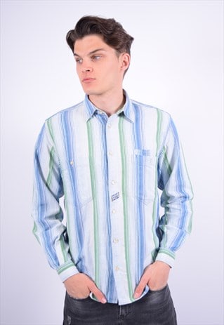 VINTAGE MISSONI SPORT SHIRT STRIPES BLUE