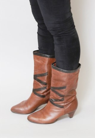 VINTAGE 1980'S BROWN LEATHER ANKLE BOOTS