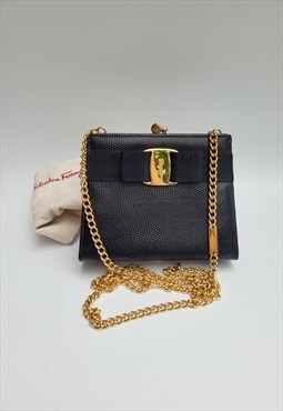 Vintage Black Leather Shoulder Bag with Chain Strap