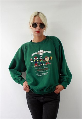 VINTAGE 90' WARNER BROS GREEN SWEATSHIRT