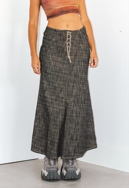 Mid Waist Denim 90s Maxi Skirt in Grey