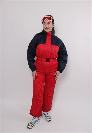 One piece ski suit 90s red snow suit multicolor ski jumpsuit