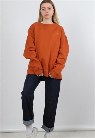 VINTAGE CHAMPION LARGE ORANGE EMBROIDERED LOGO SWEATSHIRT