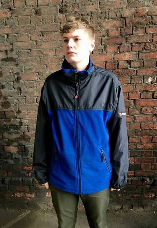 VINTAGE CHAPS RALPH LAUREN ZIP THROUGH SPELLOUT BLUE FLEECE