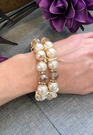 FAUX PEARL BEADED STRETCH BRACELET