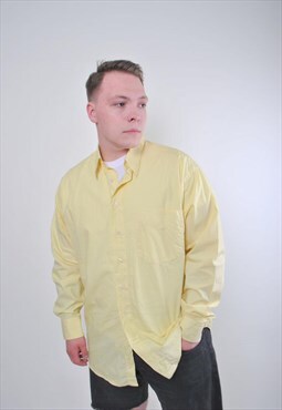80s retro bright yellow men oversized long sleeve shirt 