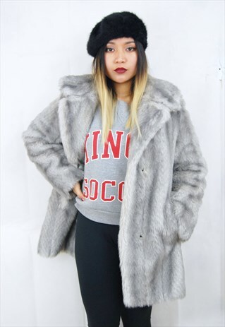 FAUX FUR COAT (1990'S/GREY)