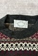 VINTAGE ABSTRACT KNITTED JUMPER PATTERNED GRANDAD SWEATER