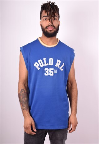POLO RALPH LAUREN MENS VINTAGE VEST TOP LARGE BLUE 90S
