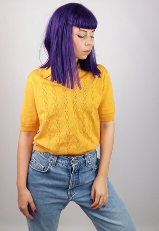 VINTAGE 80'S SOFT KNIT TOP YELLOW