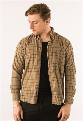 VINTAGE 90S BEIGE CHECKERED TARTAN SHIRT MEDIUM