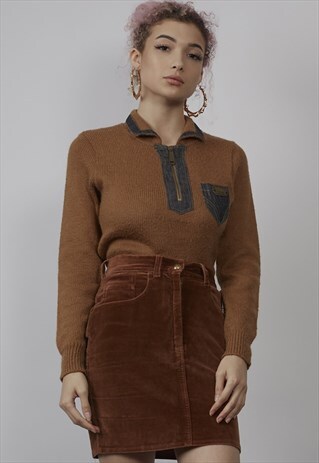 VINTAGE 90'S MOSCHINO BROWN VELVET PENCIL SKIRT