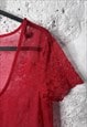 90S MINI SHEER RED FLIRTY DRESS - XS - S