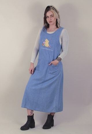 VINTAGE DISNEY WINNIE THE POOH MAXI DRESS BLUE DENIM /A11018