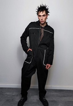 Utility boilersuit reflective coveralls cargo jumpsuit black