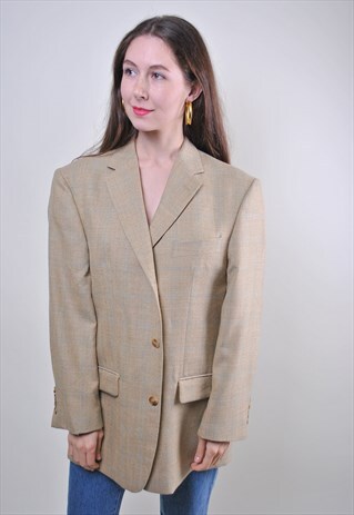 VINTAGE WOMAN BEIGE OVERSIZE WOOL SUIT BLAZER
