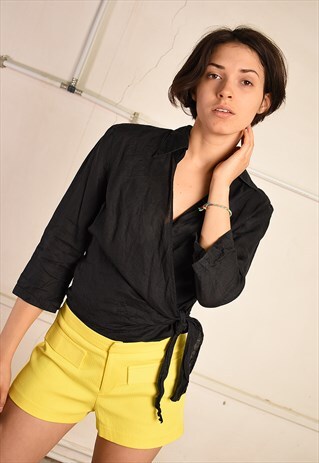 Y2K RETRO WRAP-UP PARIS CHIC LINEN BLOUSE TOP