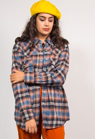 VINTAGE 90'S CHECK PATTERN GRUNGE FLANNEL SHIRT