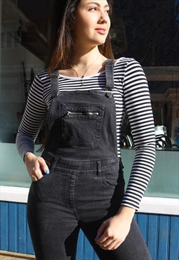 Long Dungarees in Faded Black