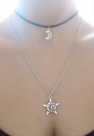 SUN, STAR AND MOON NECKLACE AND CHOKER SET