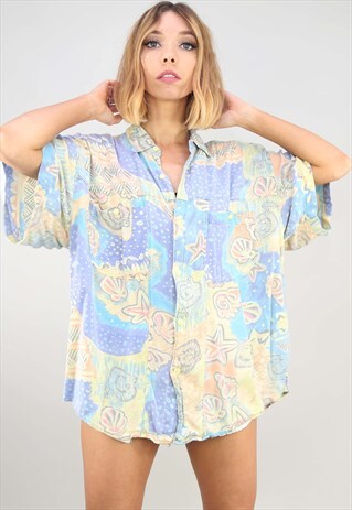 VINTAGE OVERSIZED SHORT SLEEVE PATTERNED SHIRT