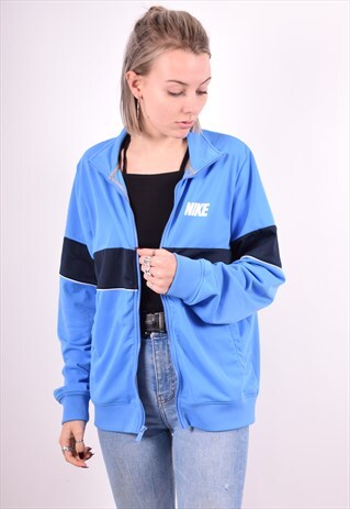 NIKE WOMENS VINTAGE TRACKSUIT TOP JACKET MEDIUM BLUE 90'S