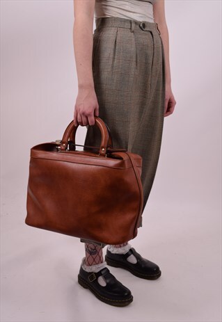 VINTAGE 60'S BROWN LARGE VINYL OVERSIZED BAG