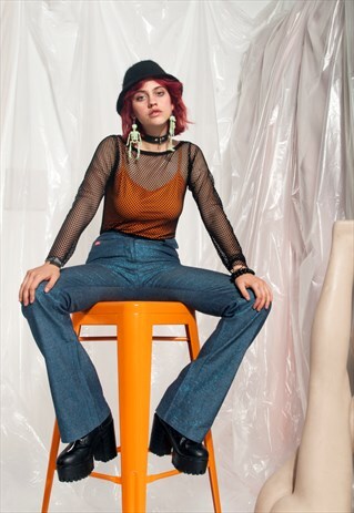 VINTAGE FLARE TROUSERS Y2K SHINY METALLIC FLARES BLUE PANTS