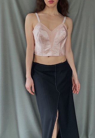 1950s/60s Vintage salmon pink satin bustier corset L