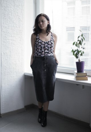VINTAGE 90'S GREY DENIM MIDI SKIRT